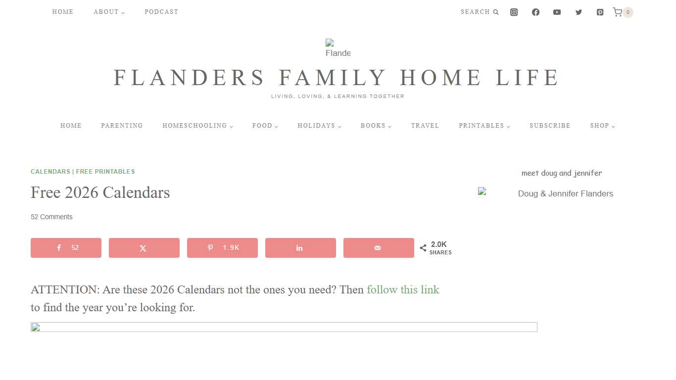Free 2026 Calendars - Flanders Family Home Life